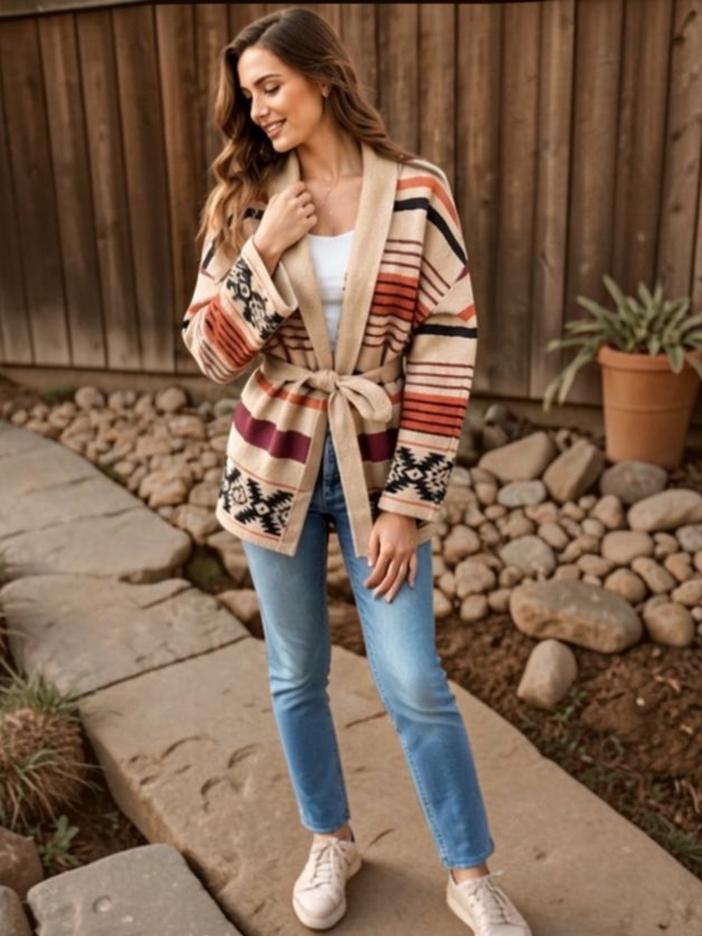NWT Nekane Southwestern Aztec Belted Cardigan Sweater M/L Boho Western - Picture 12 of 12
